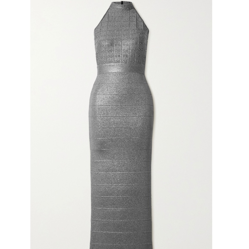 Herve Leger Silver Midi Dress
